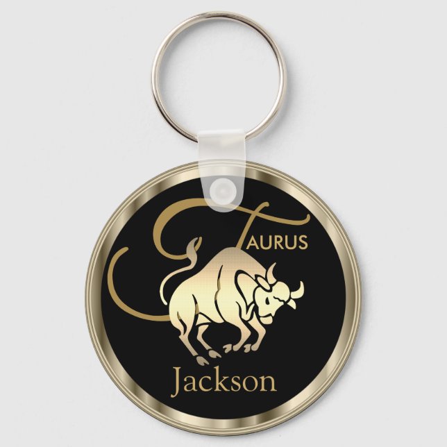 Gold - Taurus ♉ the Bull - Zodiac Sign Keychain (Front)