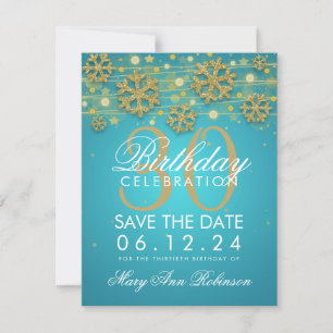 Gold Teal 30th Birthday Save Date Winter Save The Date