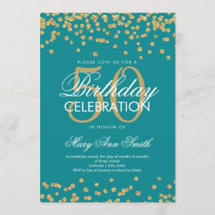 Gold Teal 50th Birthday Party Glitter Confetti Invitation