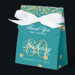 Gold Teal 80th Birthday Thank You Confetti Favor Box<br><div class="desc">Elegant "Thank You" 80th Birthday Gold Faux Glitter Confetti Teal design.</div>