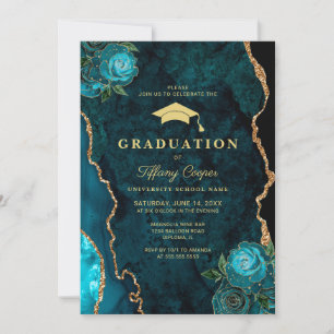 Gold Teal Agate Graduation Party Invitation