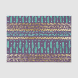 Gold Teal and Purple Arrows Tribal Aztec Pattern Tissue Paper