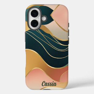 Gold Teal and Rose Organic Shapes iPhone 16 Case