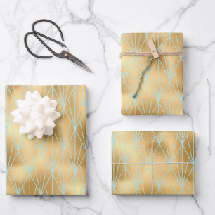 Gold & Teal Art Deco Design Pattern Wrapping Paper Sheet