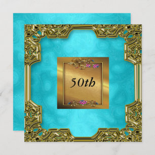 Gold Teal Birthday Party Invitations