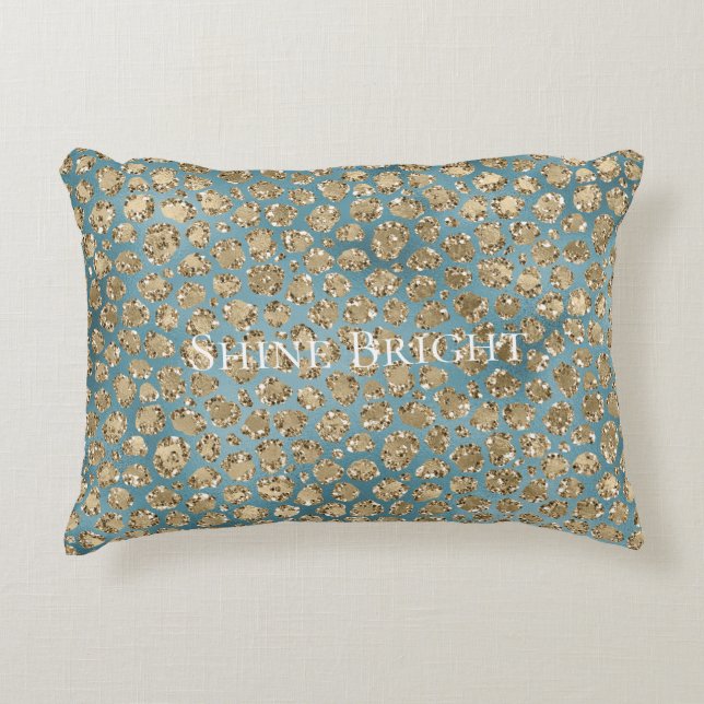Gold Teal Blue Green Glitzy Leopard Print       Accent Pillow (Front)