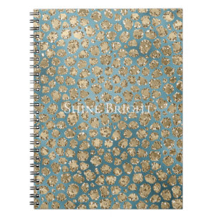 Gold Teal Blue Green Glitzy Leopard Print Notebook