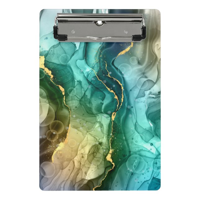 Gold, Teal & Dark Grey Liquid Ink Mini Clipboard (Front)