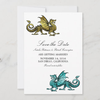 Gold Teal Dragon Save the Date Invite