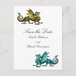 Gold Teal Dragon Save the Date Postcard