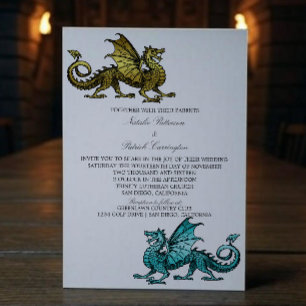 Gold Teal Dragon Wedding Invite