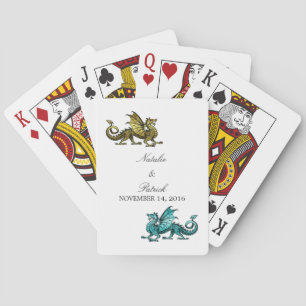 Gold Teal Dragon Wedding Playing Cards