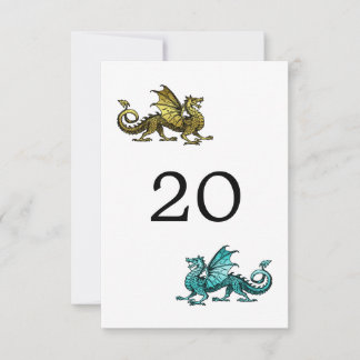 Gold Teal Dragon Wedding Table Card