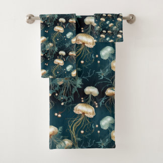 Gold & Teal Ethereal Jellyfish Bath Towel Set