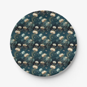 Gold & Teal Ethereal Jellyfish  Paper Plate