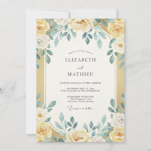 Gold Teal Eucalyptus Wedding Invitation