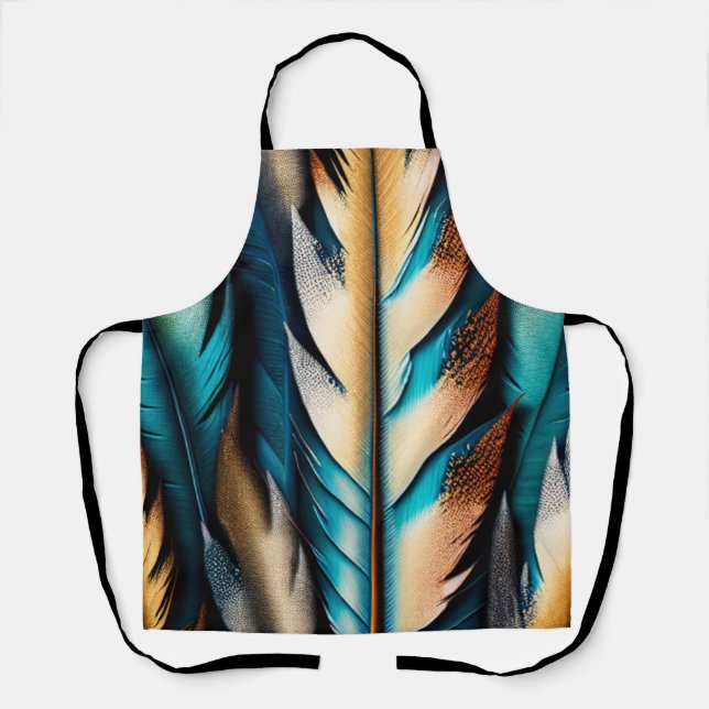 Gold & Teal Feather Art Apron (Front)