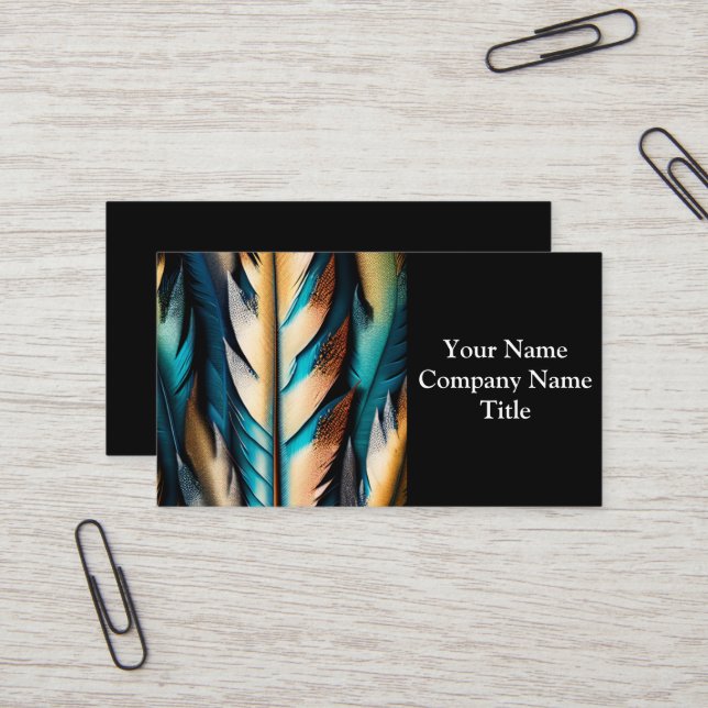 Gold & Teal Feather Art Business Card (Front/Back In Situ)