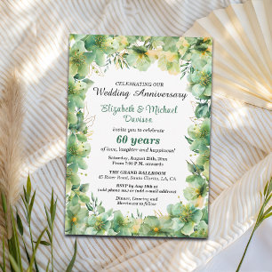 Gold Teal Floral 60th Wedding Anniversary Invitation