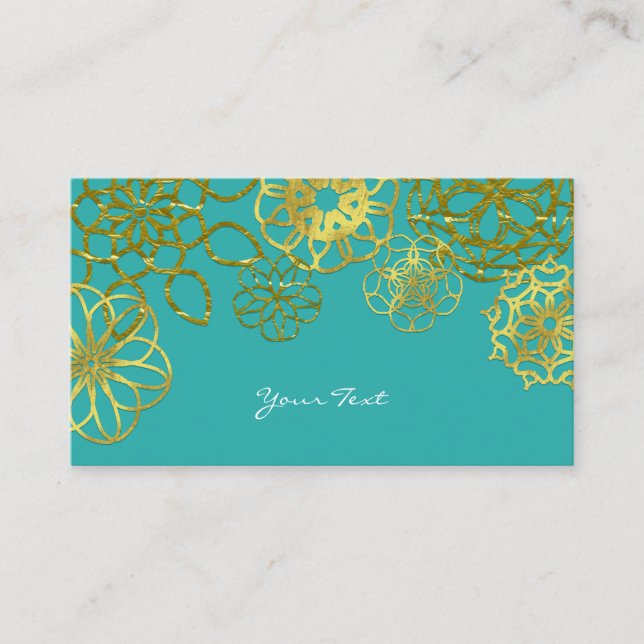 Gold & Teal Floral Mandalas Business Card (Front)
