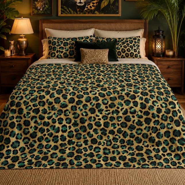 Gold & Teal Glam Leopard Print Sherpa Blanket (Creator Uploaded)