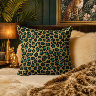 Gold & Teal Glam Leopard Print Throw Pillow