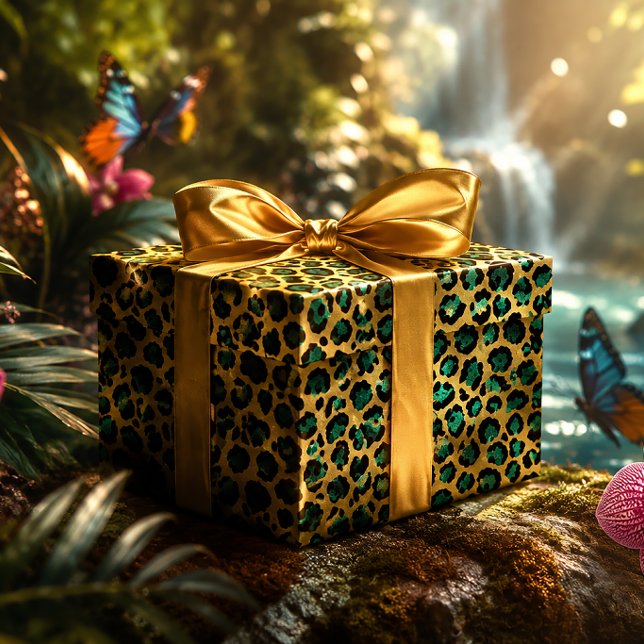 Gold & Teal Glam Leopard Print Wrapping Paper (Creator Uploaded)