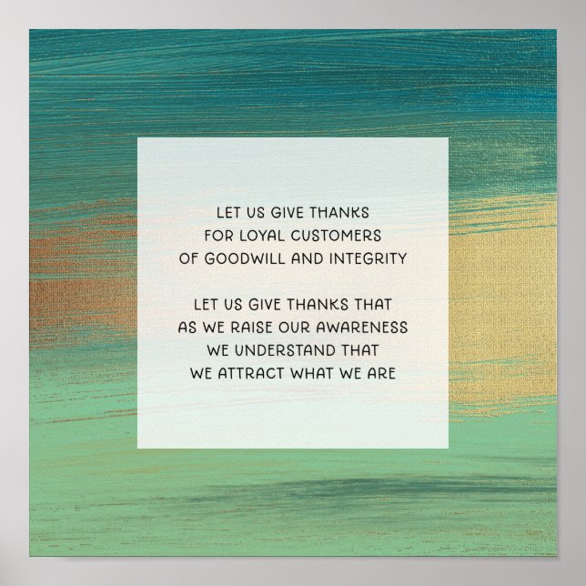 Gold Teal Gratitude Affirmation 3 Loyal Customers Poster (Front)