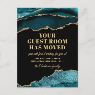 Gold Teal Marble New Address Moving Announcement Postcard