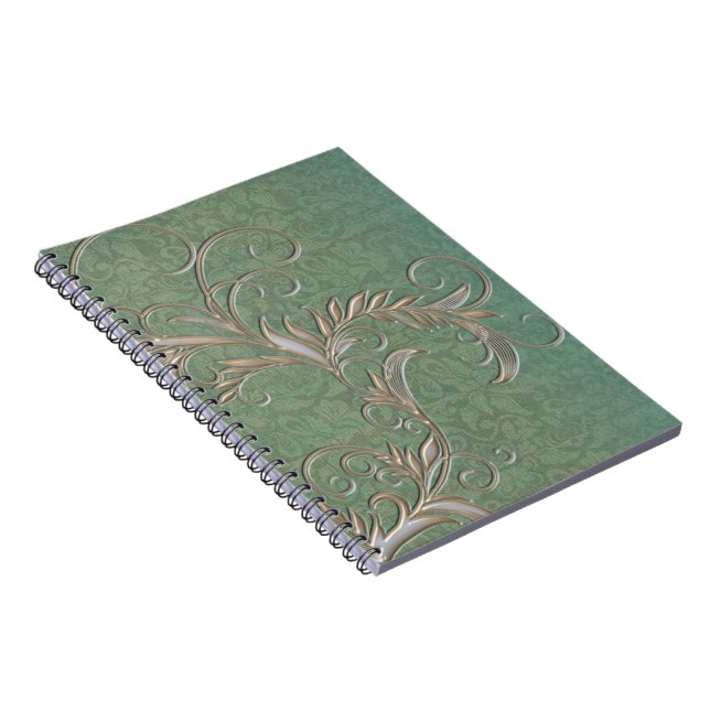 Gold Teal Ombre Effect Damask with Embelishments Notebook (Right Side)