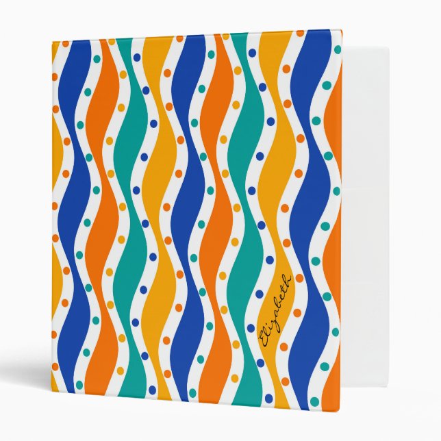 Gold Teal Orange Blue Bold Curvy Waves and Dots Binder (Front/Inside)
