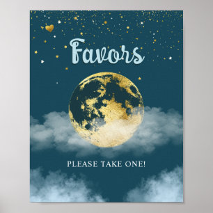 Gold Teal Over the Moon Favours Baby Shower Sign