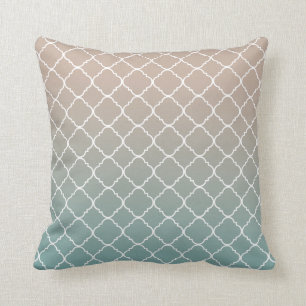 Gold Teal Quatrefoil Throw Pillow