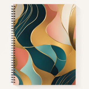 Gold Teal Rose Organic Shapes Notebook
