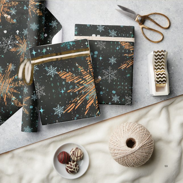 Gold Teal Snowflake Christmas Wrapping paper (Gold Teal Snowflake Christmas Wrapping paper)
