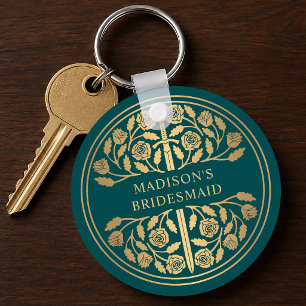 Gold Teal Sword Bridesmaid Royal Wedding Gift Keychain