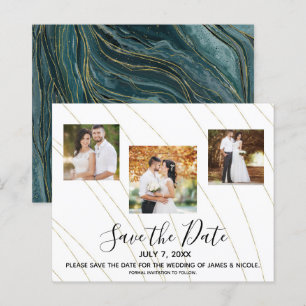 Gold Teal Turquoise Photo Wedding Save the Date