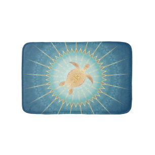 Gold Teal Turtle And Mandala Bath Mat