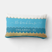 Gold Teal Waves Beach House Pillow (Back)