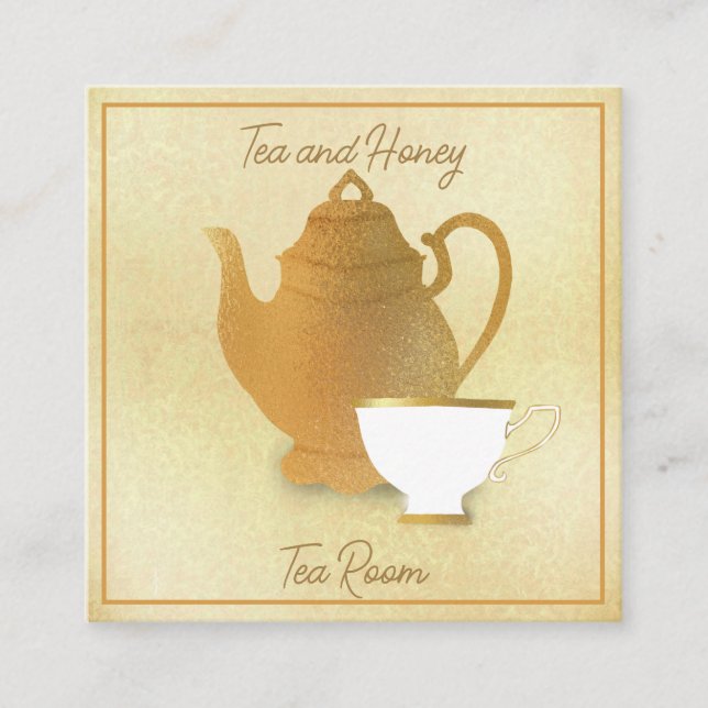 Gold Teapot and Cup Tea Room Business Card (Front)