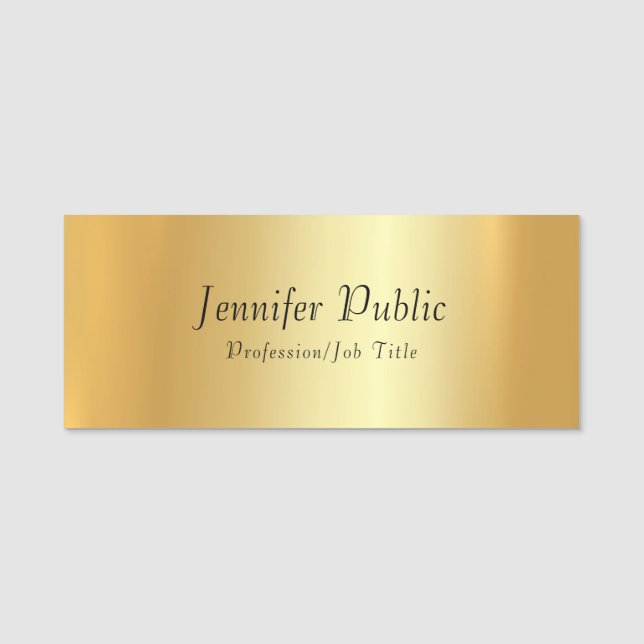 Gold Template Modern Handwritten Script Text Name Tag (Front)