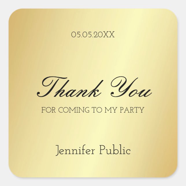 Gold Template Thank You Hand Script Text Glamourou Square Sticker (Front)