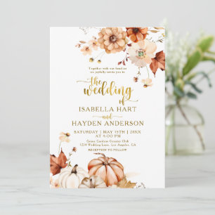 Gold Terracotta Rust Floral Rustic Wedding Invitation