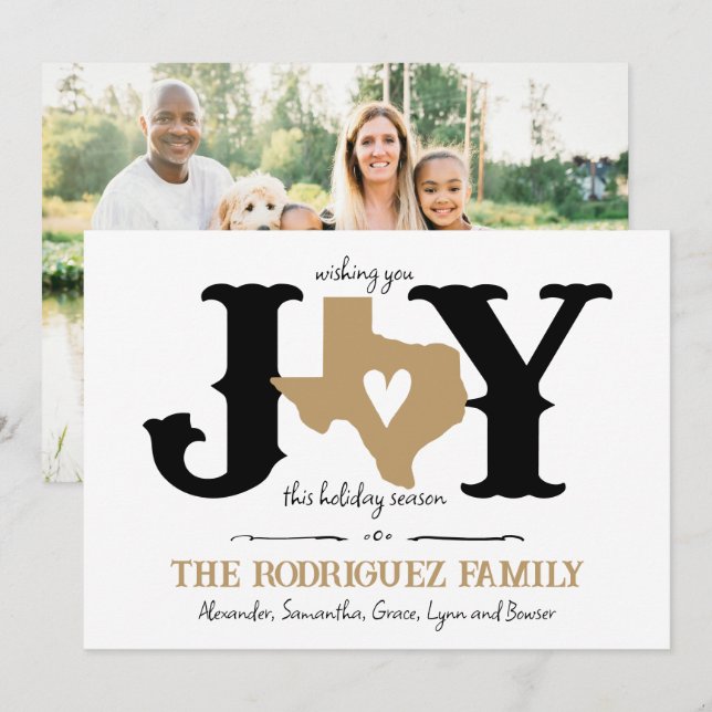 Gold Texas JOY Photo Holiday Card (Front/Back)