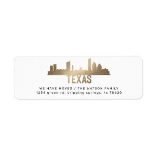 gold texas Moving Announcement return address