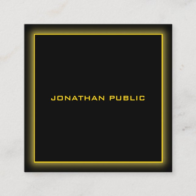 Gold Text Elegant Black Professional Template Square Business Card (Front)
