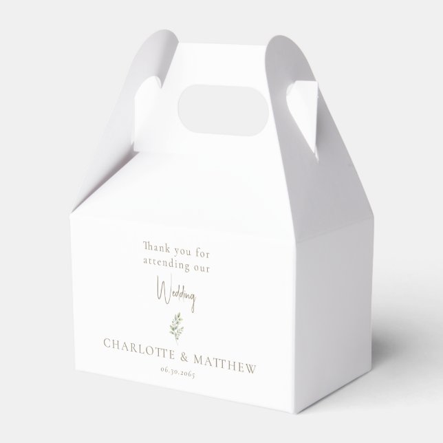 Gold Text Foliage Personalized Names Wedding Favor Box (Front Side)