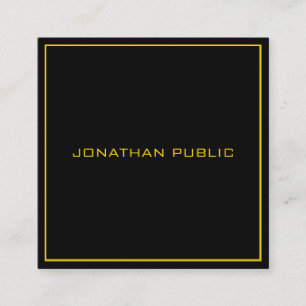 Gold Text Frame Modern Elegant Black Template Square Business Card