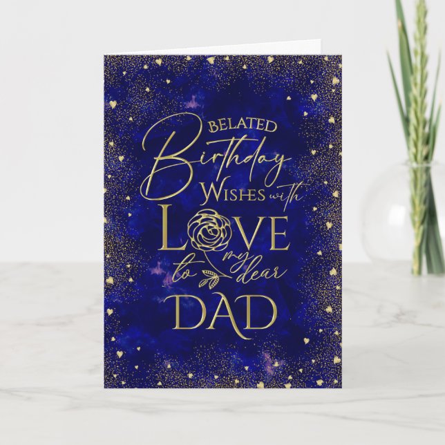Gold Text Night Belated Birthday Dad Card (Front)