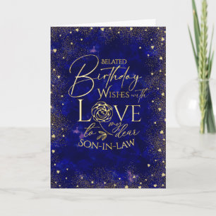 Gold Text Night Sky Belated Birthday Son-In-Law Card
